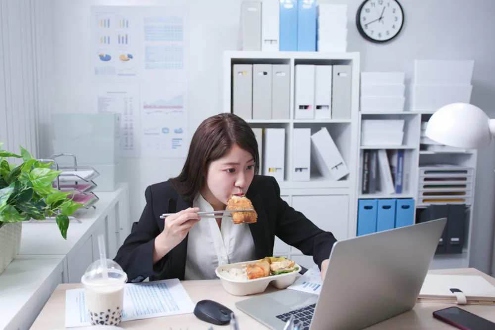 Eating while working on computer
