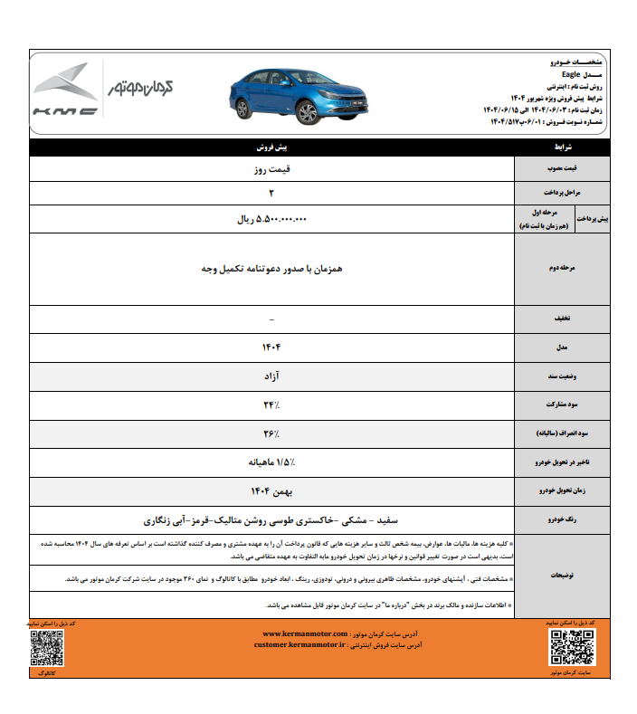 شرایط پیش فروش خودروی ایگل