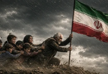 نگه داشتن پرچم ایران در طوفان