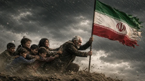 نگه داشتن پرچم ایران در طوفان