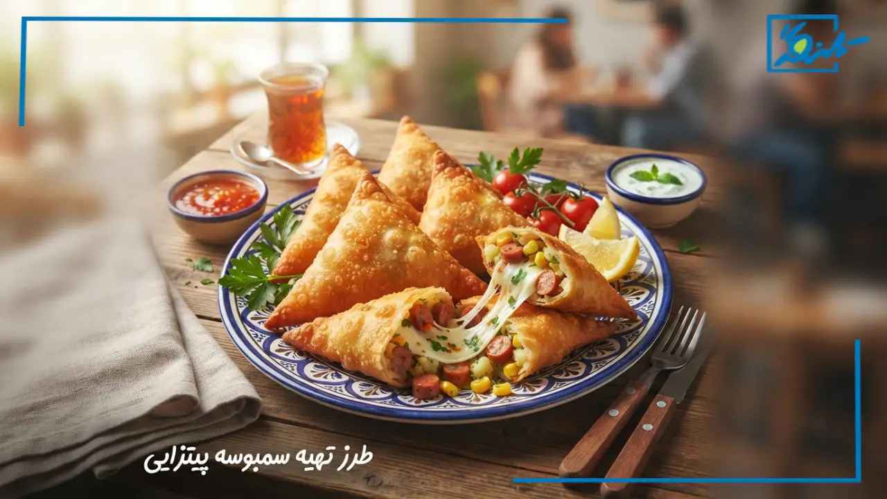 طرز تهیه سمبوسه پیتزایی با سوسیس و سیب زمینی بازاری