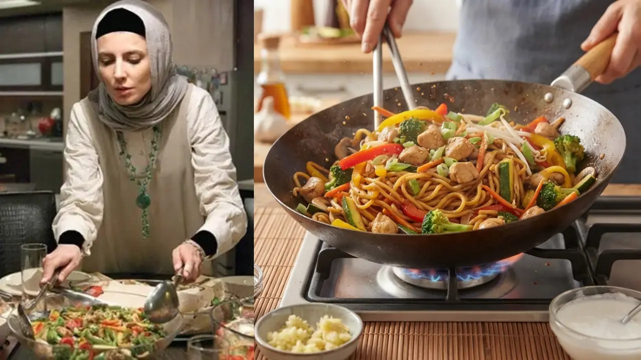 طرز تهیه غذای چینی لیلا حاتمی در فیلم سعادت آباد