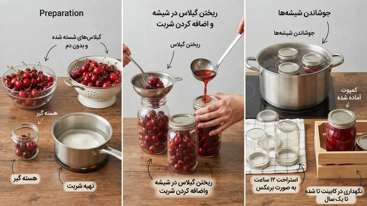 طرز تهیه کمپوت گیلاس با شیشه