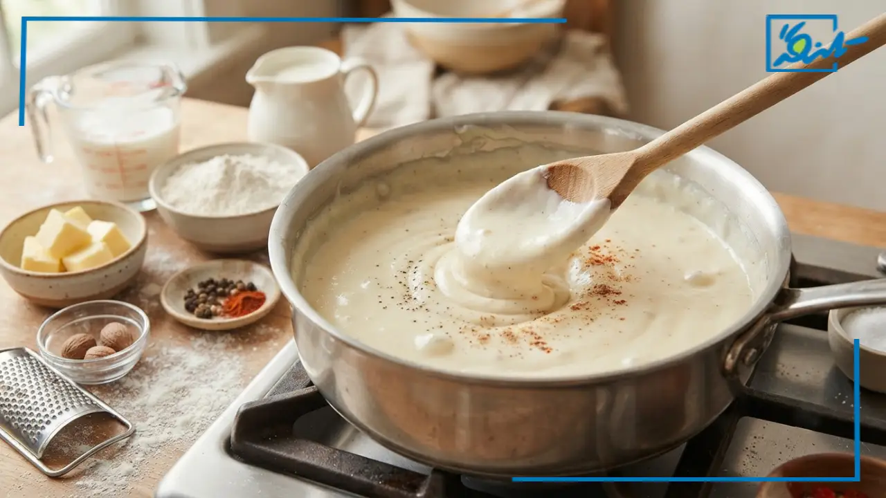طرز تهیه سس بشامل برای لازانیا با خامه، شیر و آب