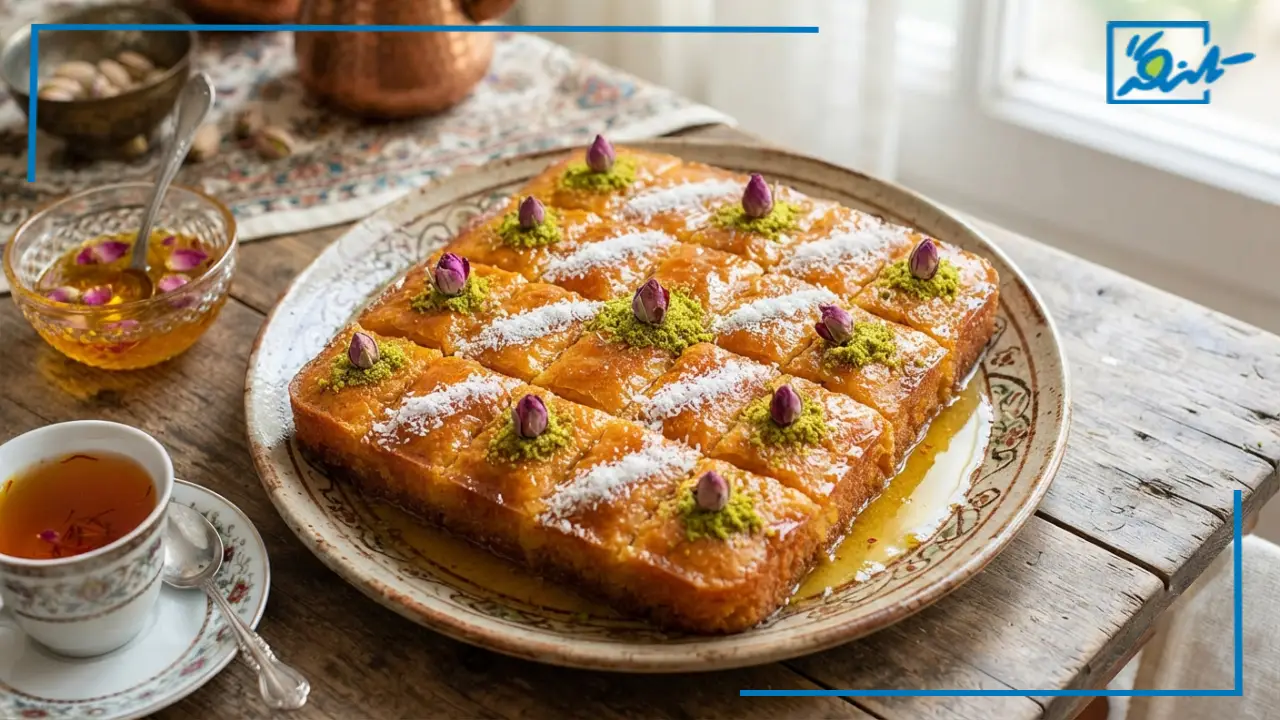 طرز تهیه کیک باقلوا شربتی ساده با فر و بدون فر
